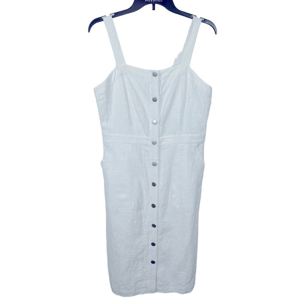 Anthropologie Skies Are Blue Linen Overall Dress Medium NWT Snap Front - Picture 2 of 15